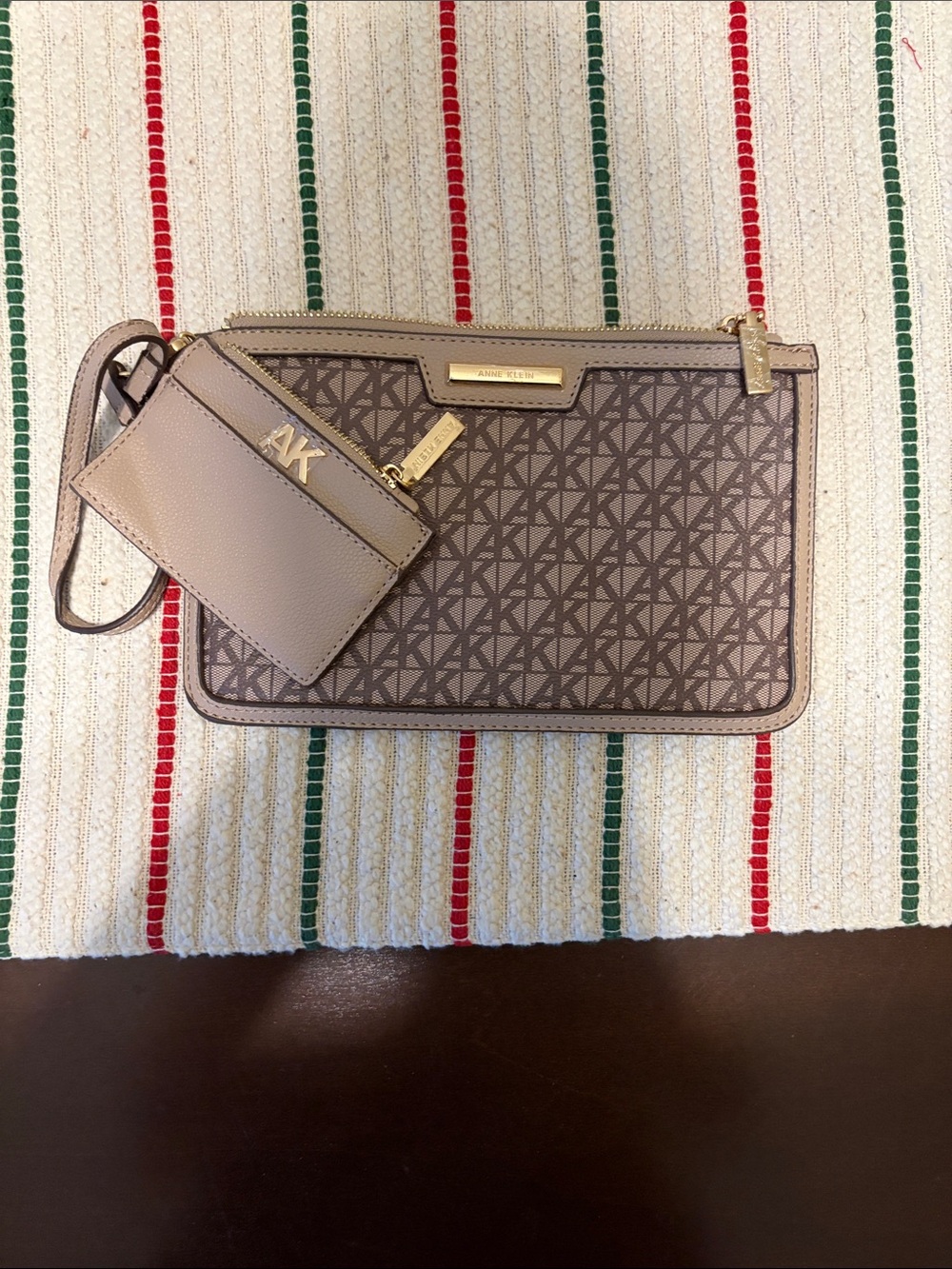 Anne Klein Taupe Signature Logo Wristlet with Card Case